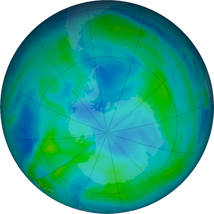 Antarctic ozone map for 05 March 2024